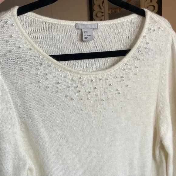H&M Cream beaded Scoop Neck Sweater- Medium - Picture 7 of 7